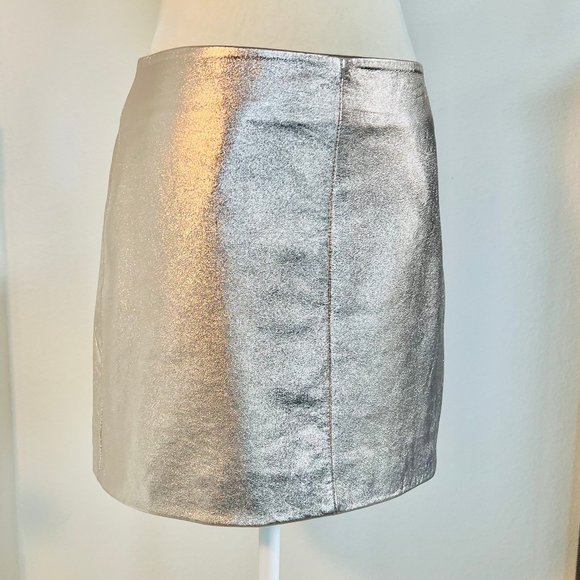Walter Baker Luxury Haley Silver Metallic A-line Lambskin Leather Mini Skirt - Picture 5 of 15